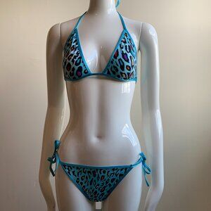Sauvage California blue multi color animal print bikini